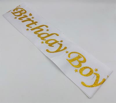 BIRTHDAY BOY SASH IN WHITE AND GOLDEN COLOR FOR PARTY WEAR