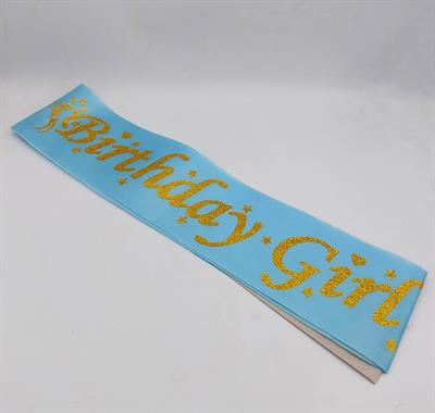 LIGHT BLUE AND GOLDEN COLOR BIRTHDAY GIRL SASH FOR PARTY WEAR