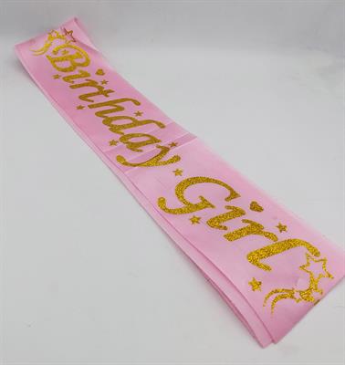 BABY PINK AND GOLDEN COLOR BIRTHDAY GIRL SASH FOR PARTY WEAR