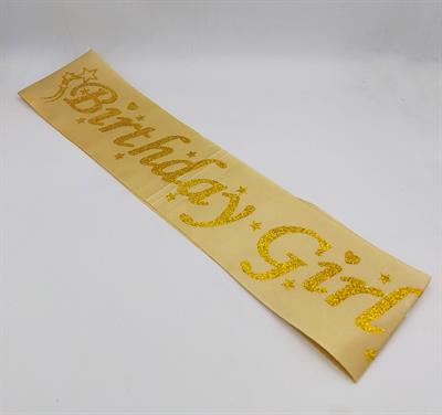 BEIGE AND GOLDEN COLOR BIRTHDAY GIRL SASH FOR PARTY WEAR