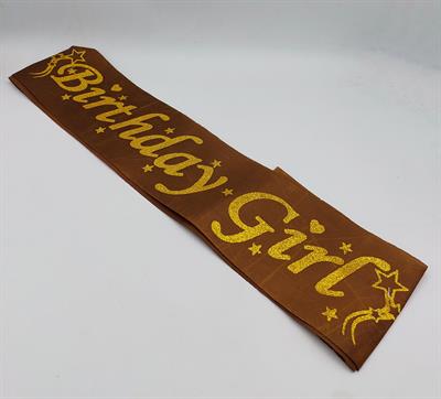 DARK BROWN AND GOLDEN COLOR BIRTHDAY GIRL SASH FOR PARTY WEAR