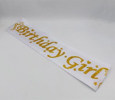 WHITE AND GOLDEN COLOR BIRTHDAY GIRL SASH FOR PARTY WEAR