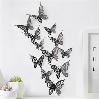 BLACK COLOR 3D BUTTERFLY DECORATION STICKERS DIY WALL DECORATIONS NURSERY ROOM DECOR BUTTERFLY STICKS PACK OF 12 PCS