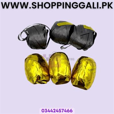 Ribbon Eggs - 10 Meters - Balloon Decoration Ribbons - Black And Golden Color - Pack Of 6