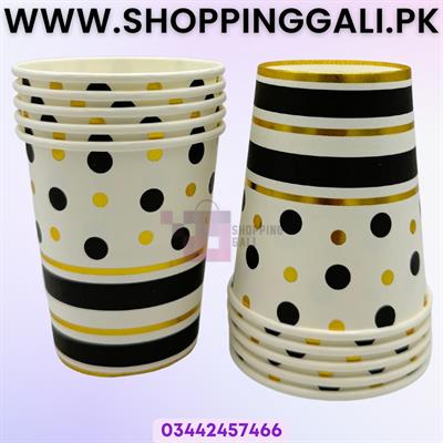 BLACK GOLDEN DOT PAPER CUPS - PACK OF 10 PAPER CUPS - BLACK GOLDEN THEME PAPER CUPS