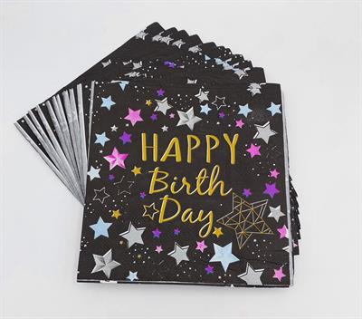 HAPPY BIRTHDAY FANCY NAPKINS IN BLACK COLOR ( PACK OF 20 TISSUE PAPER )