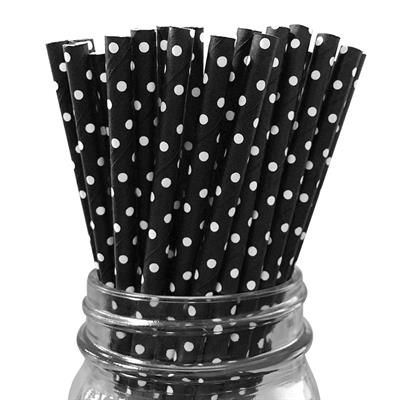 BLACK POLKA DOT PARTY DECORATION PAPER STRAWS ( PACK OF 25 PAPER STRAWS )