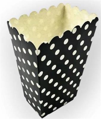 BLACK POLKA DOT POPCORN BOXES ( PACK OF 10 POPCORN BOXES )