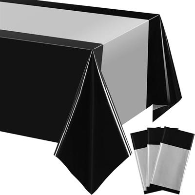 BLACK COLOR SHINNY TABLE COVER WHITE FROM MIDDLE ( 108 CM X 180 CM )