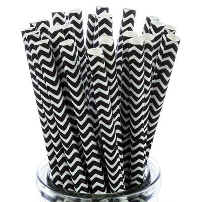 BLACK AND WHITE ZIGZAG DESIGN PARTY DECORATION PAPER STRAWS ( PACK OF 25 PAPER STRAWS )