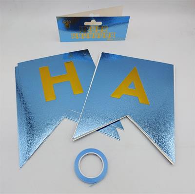 BLUE COLOR HAPPY BIRTHDAY WORD BANNER WITH RIBBON LACE