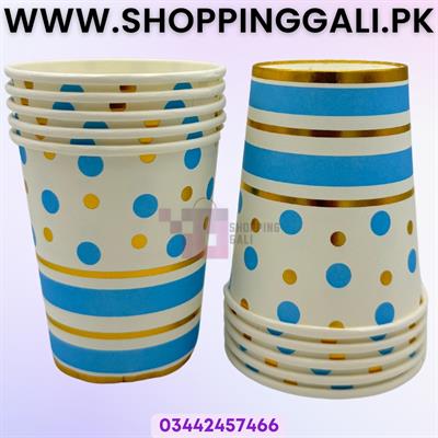 BLUE GOLDEN DOT PAPER CUPS - PACK OF 10 PAPER CUPS - BLUE GOLDEN THEME PAPER CUPS