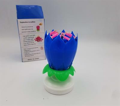 BLUE COLOR MUSICAL ROTATING FLOWER CANDLE FOR CAKE DECORATION