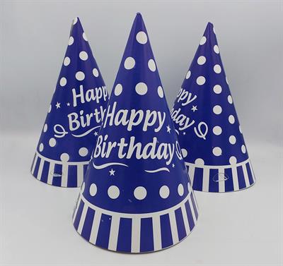 HAPPY BIRTHDAY BLUE POLKA DOT CAPS ( PACK OF 10 BIRTHDAY CAPS )