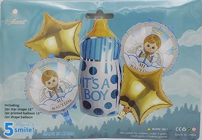 BABY BOY BOTTLE FOIL BALLOON SET ( PACK OF 5 FOIL BALLOONS )