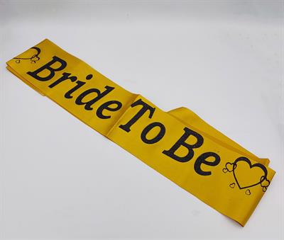 BRIDE TO BE SASH IN GOLDEN AND BLACK BRIDAL SHOWER PARTY WEAR SASH