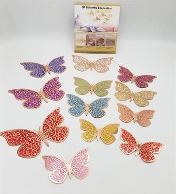 MULTICOLORS 3D BUTTERFLY DECORATION STICKERS DIY WALL DECORATIONS NURSERY ROOM DECOR BUTTERFLY STICKS PACK OF 12 PCS