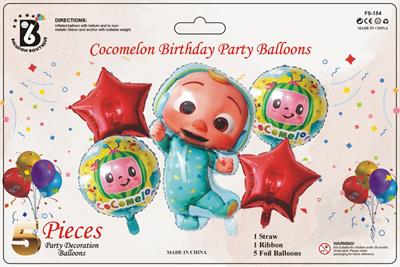 COCOMELON FOIL BALLOON SET RED STAR ( PACK OF 5 FOIL BALLOONS )