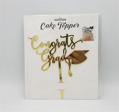 CONGRATS GRAD ACRYLIC GOLDEN CAKE TOPPER FOR CAKE DECORATION