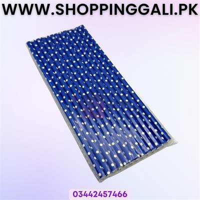 DARK BLUE POLKA DOT PARTY DECORATION PAPER STRAWS ( PACK OF 25 PAPER STRAWS )