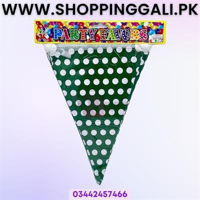 DARK GREEN POLKA DOT FLAGS BANNER - PACK OF 10 GREEN POLKA DOT BUNTINGS