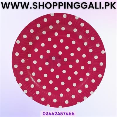 DARK PINK POLKA DOT PAPER PLATES - PACK OF 10 PAPER PLATES - DARK PINK POLKA DOT THEME PLATES