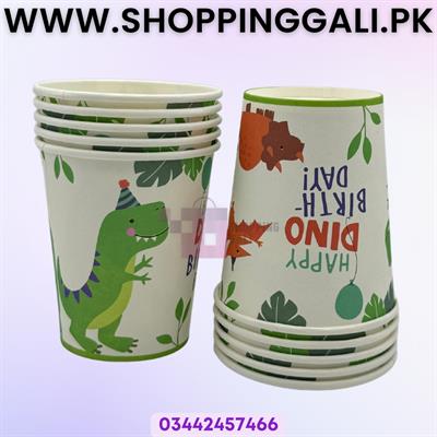 DINOSAUR THEME PAPER CUPS - PACK OF 10 PAPER CUPS - DINOSAUR CUPS