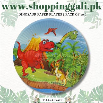 DINOSAUR PAPER PLATES IN DARK GREEN COLORS ( PACK OF 10 PAPER PLATES )