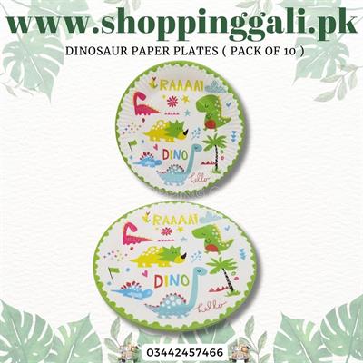 DINOSAUR PAPER PLATES IN WHITE GREEN COLORS ( PACK OF 10 PAPER PLATES )