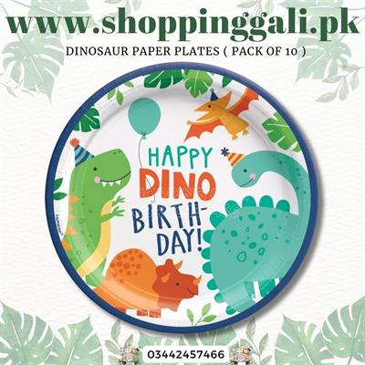 DINOSAUR PAPER PLATES IN WHITE COLORS ( PACK OF 10 PAPER PLATES )