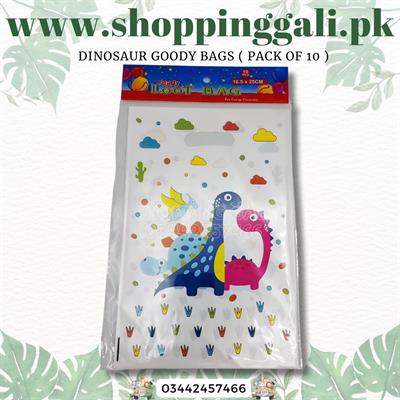 DINOSAUR GOODY BAGS IN WHITE COLORS ( PACK OF 10 GOODY BAGS )