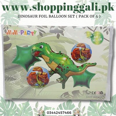 DINOSAUR FOIL BALLOON SET WITH GREEN STARS ( PACK OF 5 FOIL BALLOONS )