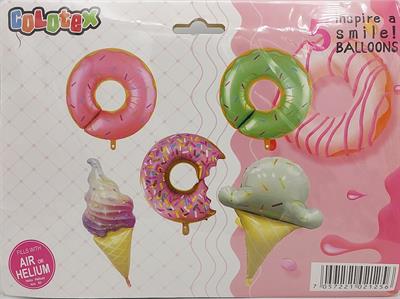 DONUT FOIL BALLOON SET ( PACK OF 5 FOIL BALLOONS )