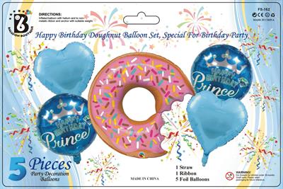 DONUT THEME FOIL BALLOON SET WITH BLUE HEARTS ( PACK OF 5 FOIL BALLOONS )