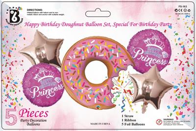 DONUT THEME FOIL BALLOON SET WITH ROSE GOLD STARS ( PACK OF 5 FOIL BALLOONS )