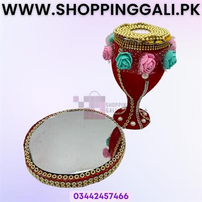 GOLDEN DOODH PILAI GLASS IN RED WITH SPECIAL PLATE PERFECT FOR WEDDING NIGHT RASAM MILK GLASSS FOR GROOM