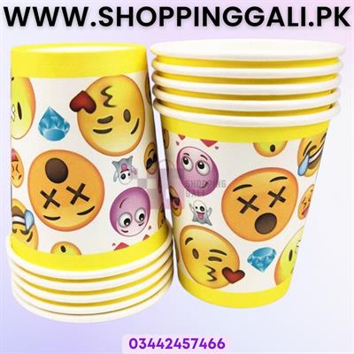 EMOJI THEME PAPER CUPS IN YELLOW COLOR - PACK OF 10 PAPER CUPS - EMOJI CUPS