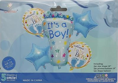 BABY BOY FEET FOIL BALLOON SET ( PACK OF 5 FOIL BALLOONS )