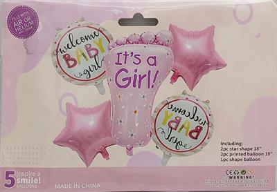 BABY GIRL FEET FOIL BALLOON SET ( PACK OF 5 FOIL BALLOONS )