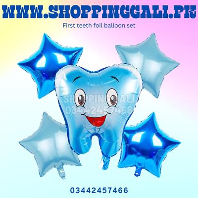 FIRST TEETH FOIL BALLOON SET IN BLUE COLOR ( PACK OF 5 FOIL BALLOONS )