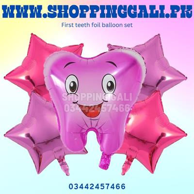 FIRST TEETH FOIL BALLOON SET IN PINK COLOR ( PACK OF 5 FOIL BALLOONS )