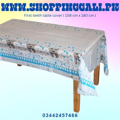 FIRST TEETH TABLE COVER IN BLUE COLOR FOR TABLE DECORATION ( 108 CM X 180 CM )