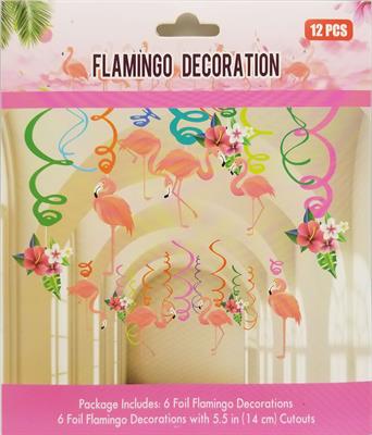 FLAMINGO THEME STEAMERS AND CUTOUTS - 12 STREAMERS AND 6 CUTOUTS