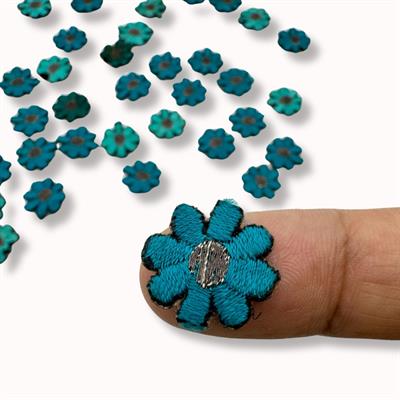 34 SEA GREEN HALF-INCH EMBROIDERED FLOWERS