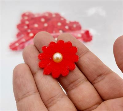 20 Pack of Red Velvet Flowers with Faux Pearls