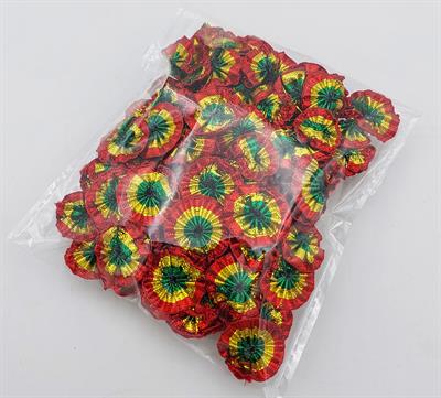 25 PACK OF 1-INCH GOTTA PATTI FLOWERS IN RED, GOLDEN & GREEN COLOR COMBINATION