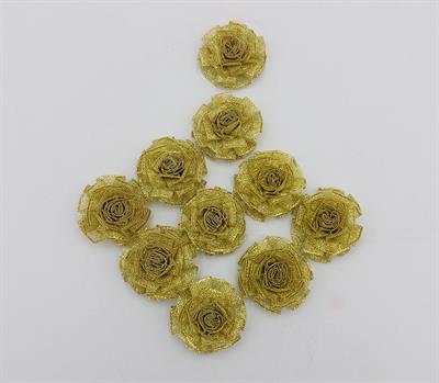 10 PACK OF 1.5-INCH GOTTA PATTI FLOWERS IN GOLDEN COLOR