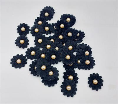 20 Pack of Black Velvet Flowers with Faux Pearls