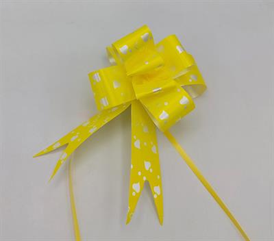 YELLOW WITH HEART STAMP FLOWER RIBBONS 18 INCH IN SIZE ( PACK OF 10 )