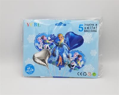 FROZEN FOIL BALLOON SET WITH SILVER AND BLUE HEARTS ( PACK OF 5 FOIL BALLOONS )